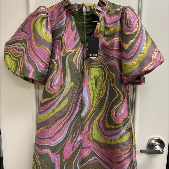 THML Pink and Green Swirl Mini Dress - Picture 1 of 3